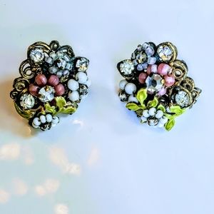 VTG Signed Robert Enamel Rhinestone 1950s Earrings